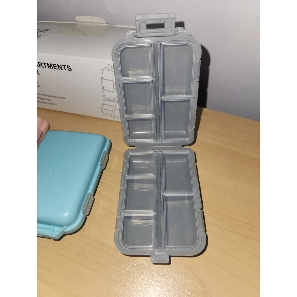 Travel‎ Pill Organizer with Multiple Labels - 10 Compartments (PACK OF 4)~NEW